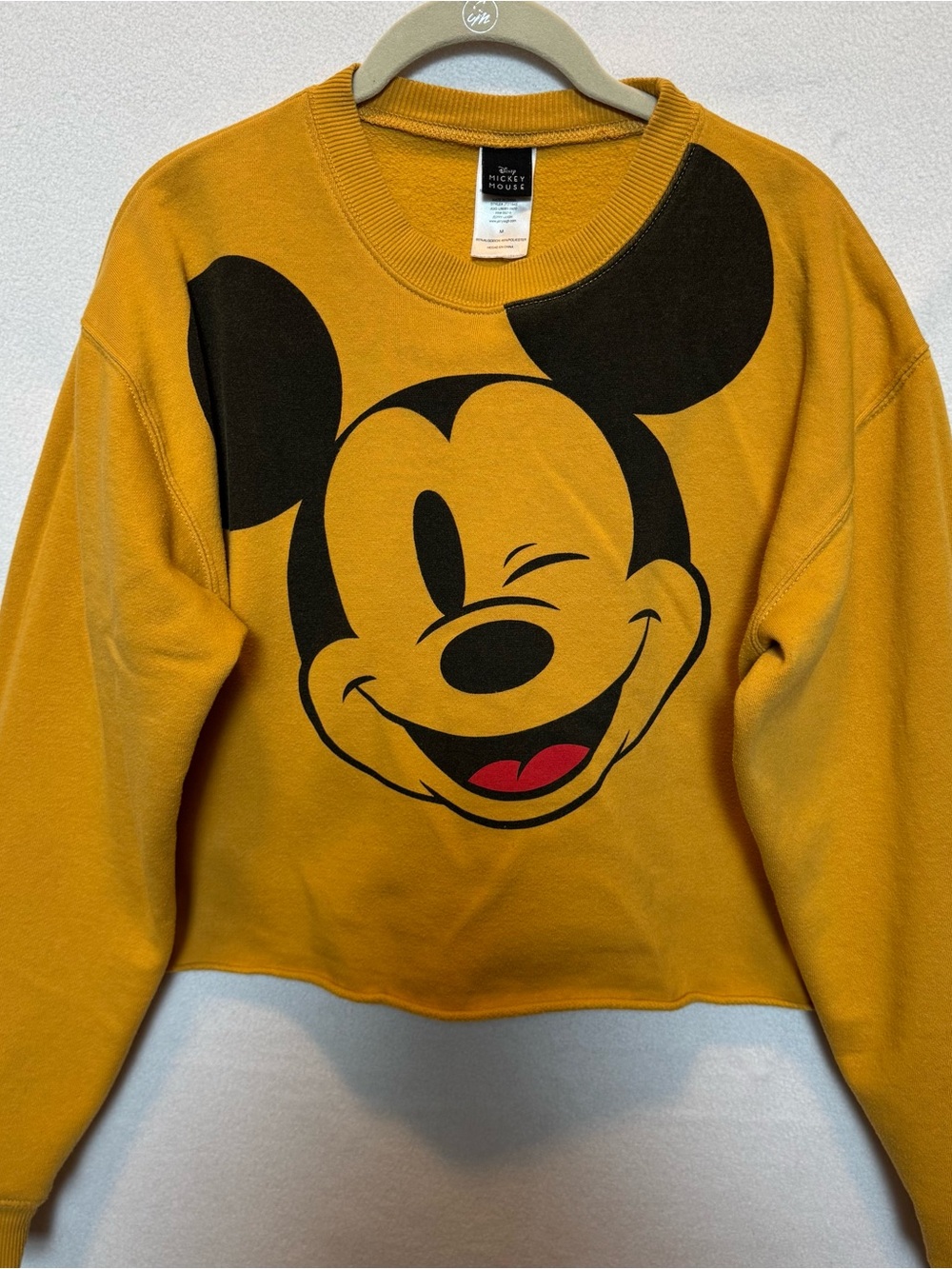 Disney Women’s Mickey Mouse  Sweatshirt Medium Pullover Crop Yellow Theme Park